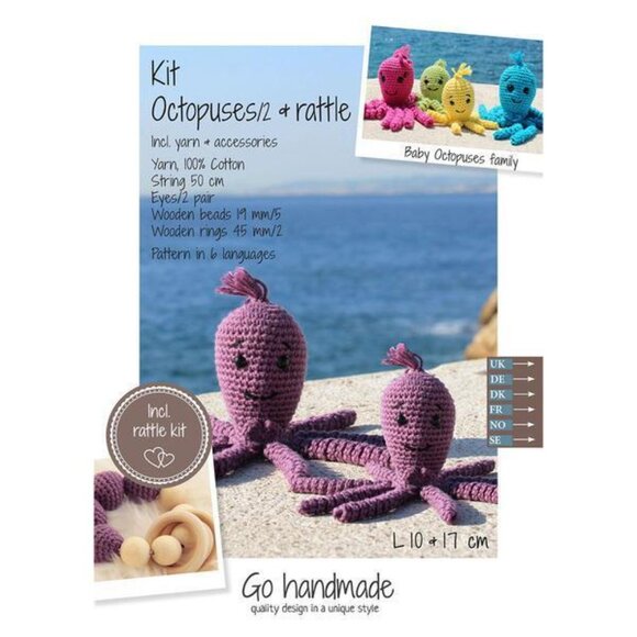 Go Handmade Octopus + Rattle Crochet Kit Amigurumi - Picture 1 of 6